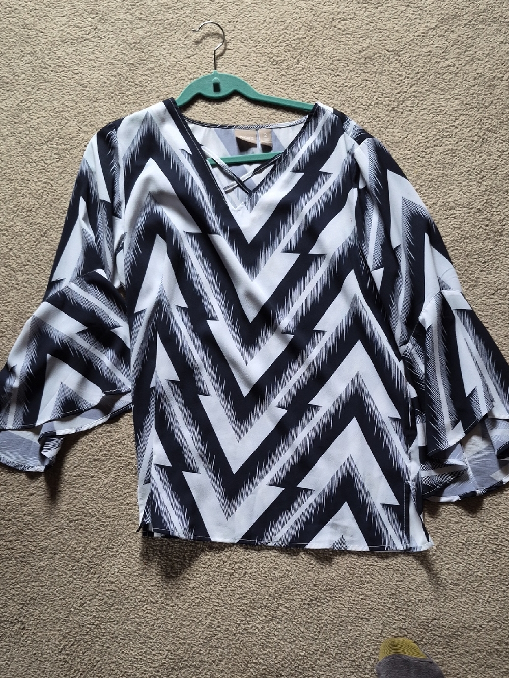 Chico's Navy & White Chevron V-Neck Blouse